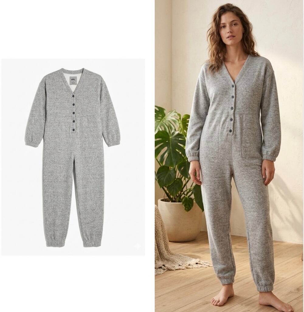 Madewell MWL Superfree V-Neck Jumpsuit Heather Gray Size S